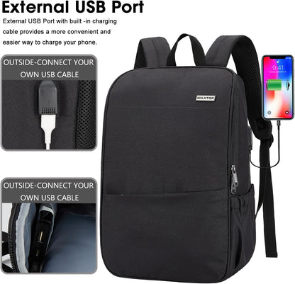 Deep Storage Laptop Backpack with USB Charging Port[Water Resistant] College School Computer Bookbag Fits 16 Inch Laptop (15.6 Inch, Black)